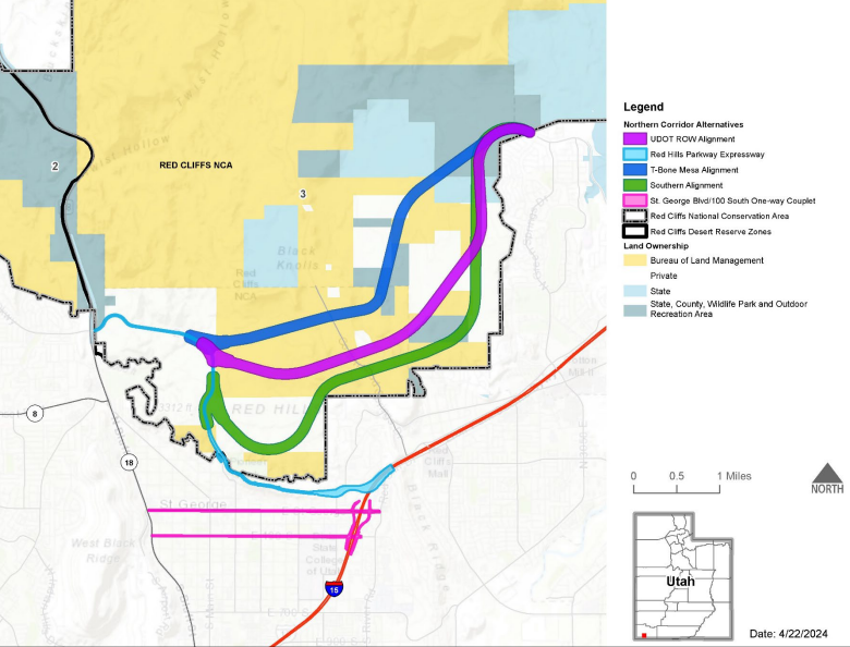 This graphic shows the initial Northern Corridor route and alternatives discussed in the draft Supplemental Environmental Impact Statement. (credit: BLM/USFWS)