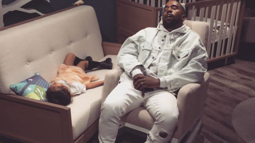 Kim also shared this adorable photo of Kanye and North all tuckered out during a recent shopping trip. Source: Instagram