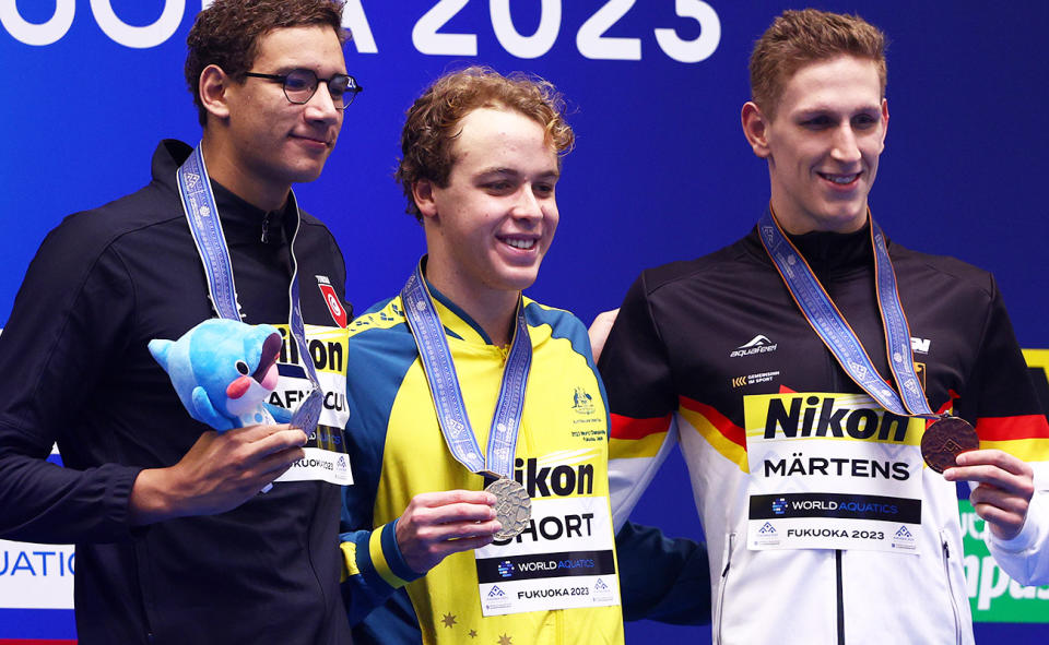 Sam Short after the 400m freestyle final at the swimming world championships.