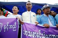 People who oppose the amending of Myanmar's constitution gather at a rally in Yangon