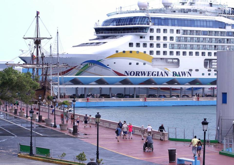 Cruise ships dock at port in Old San Juan, Puerto Rico, on Jan. 7, 2020. Puerto Rico declared a state of emergency on Thursday, March 12, while prohibiting all large gatherings and ordering the National Guard to begin health screenings at points of entry amid the COVID-19 pandemic.