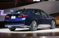 The 2015 Acura TLX is introduced at the 2014 New York International Auto Show at the Javits Convention Center, in New York, Wednesday, April 16, 2014. (AP Photo/Richard Drew)
