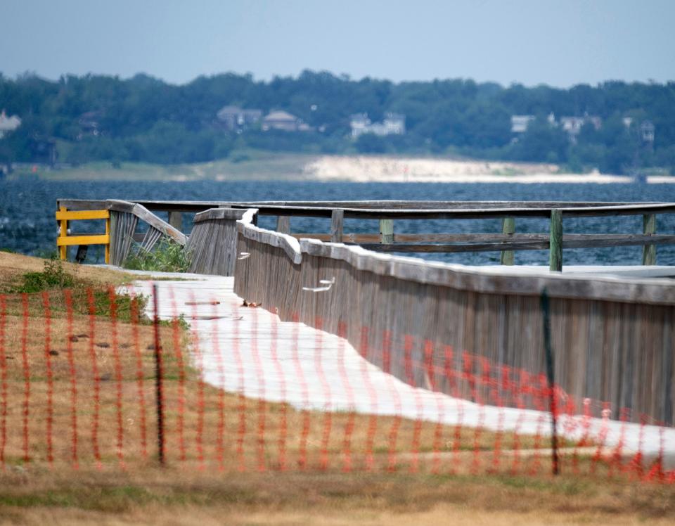 Much of Wayside Park on the Gulf Breeze side of the Gen. Daniel "Chappie" James, Jr. Bridge remains closed to visitors on Monday, Aug. 28, 2023. A lawsuit filed Aug. 14 by the city of Gulf Breeze accuses Skanska of negligence and gross negligence for allowing its improperly moored barges to break loose during Hurricane Sally in 2020, cites loss of use of the bridge, and economic damages by preventing visitors access to city locations like Wayside Park.