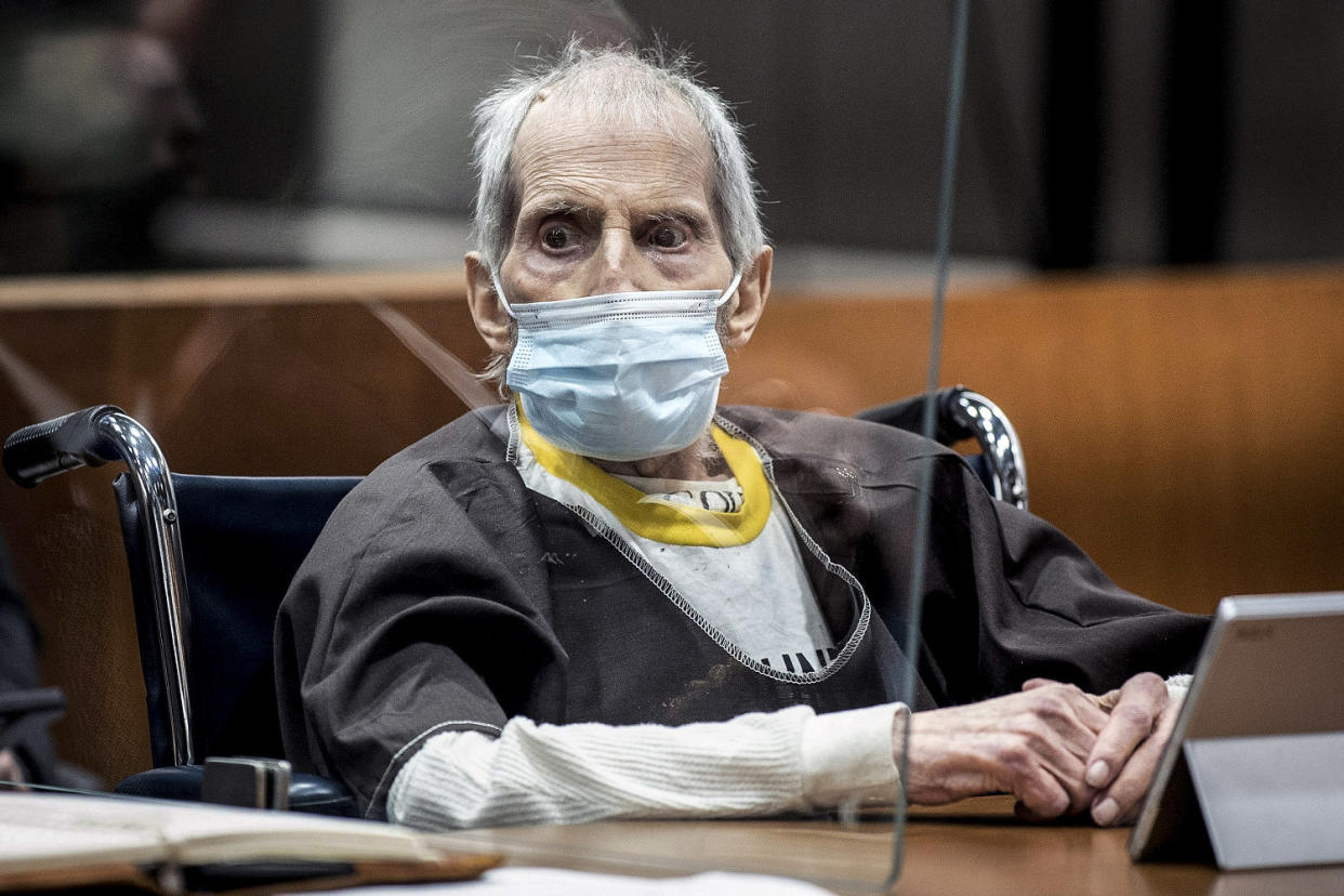 Image: Robert Durst is sentenced to life without possibility of parole for killing Susan Bermann Oct. 14, 2021 at the Airport Courthouse in Inglewood, Calif. (Myung J. Chun / Los Angeles Times Pool via AP file)