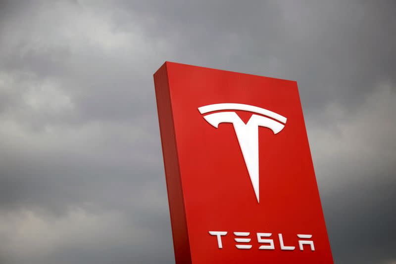 FILE PHOTO: The logo of Tesla is seen in Taipei