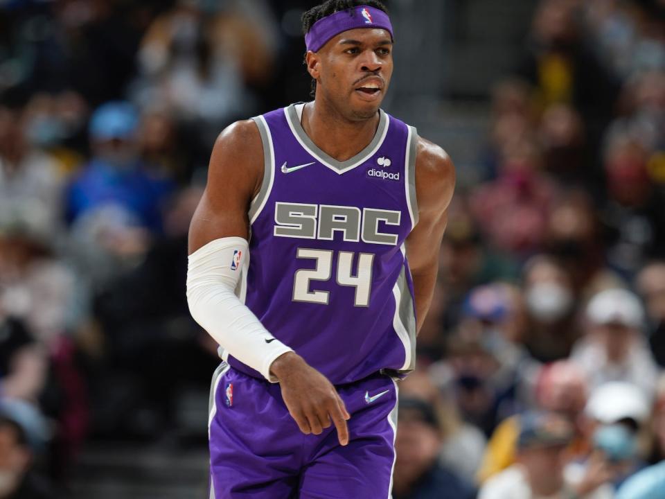 Buddy Hield looks on while on the court during a game.