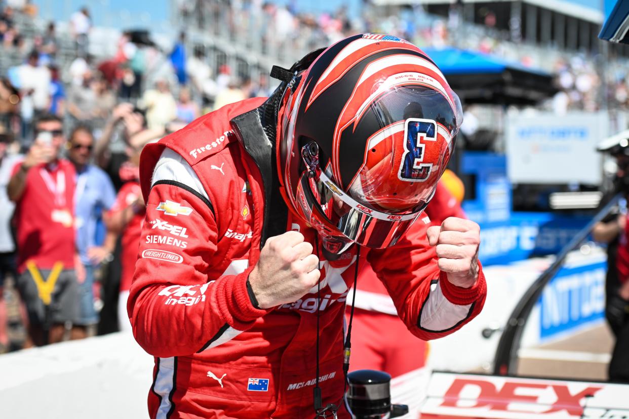 Scott McLaughlin was elated after stepping out of the car Saturday, having clinched his first IndyCar pole to kickoff his second full season.