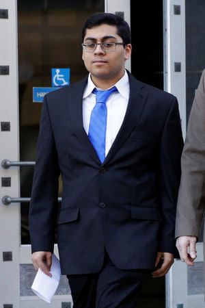 Former Rutgers University student Paras Jha is seen as he leaves the Clarkson S. Fisher Building and U.S. Courthouse after his hearing in Trenton, New Jersey, U.S., December 13, 2017. REUTERS/Dominick Reuter