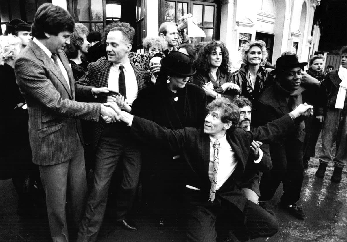 Stop Clause 28 campaigners at the Playhouse Theatre, 1988. To buy this print, click here (Keith Dobney/Independent)