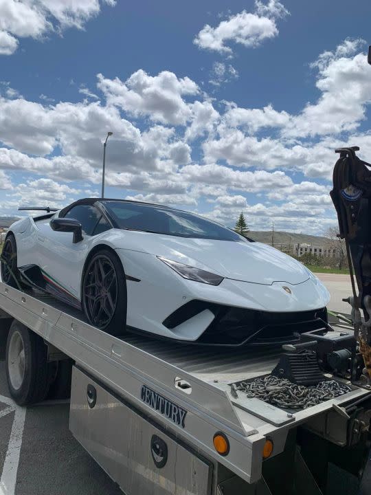 Wyoming Highway Patrol shared this photo of a supercar that was reported stolen out of Salt Lake City and intercepted on I-80 near Rawlins, Wyoming.