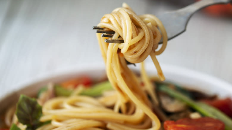 Noodles on a fork