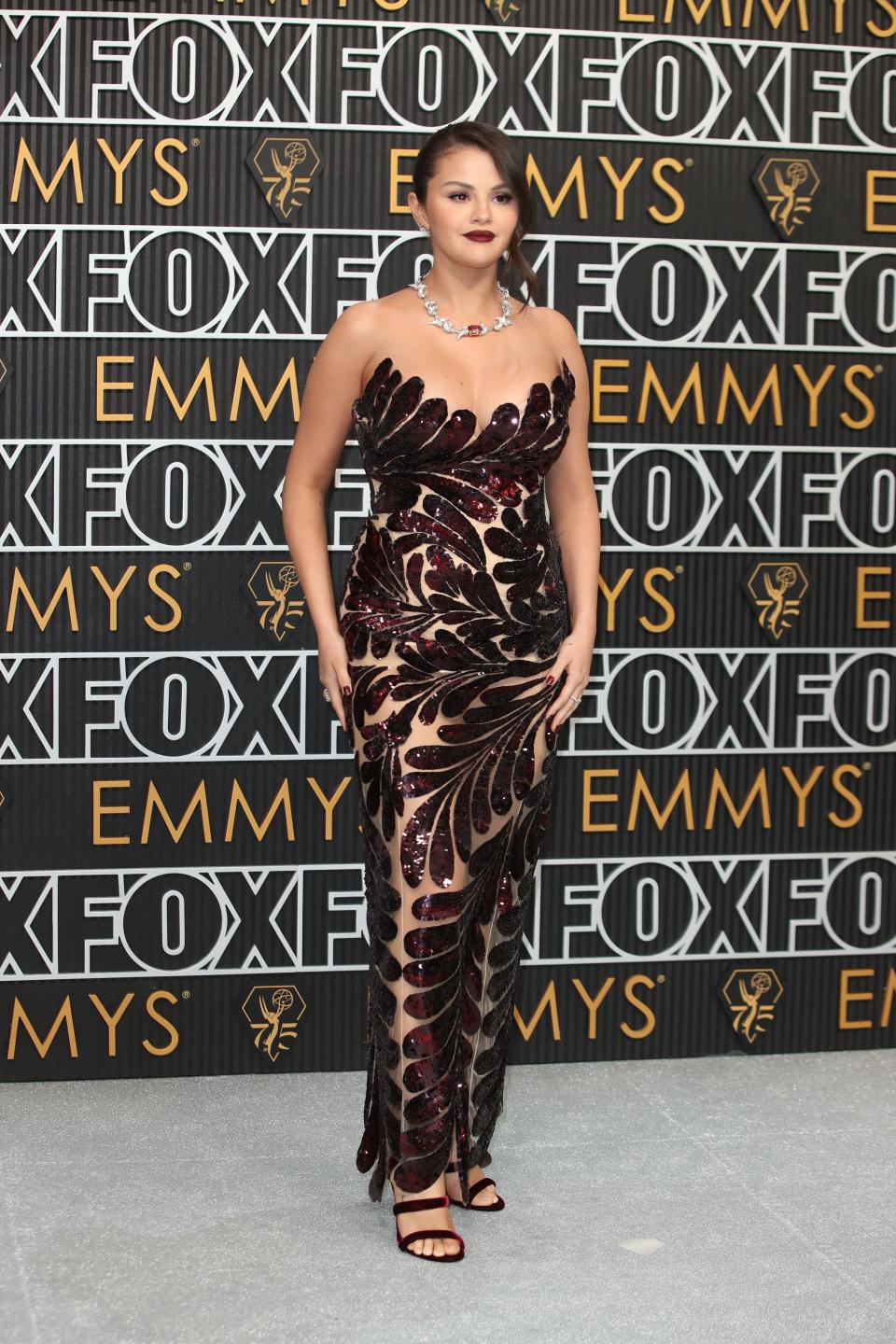 Selena Gomez brought the edge to the 2024 Emmys red carpet in this dazzling dress.