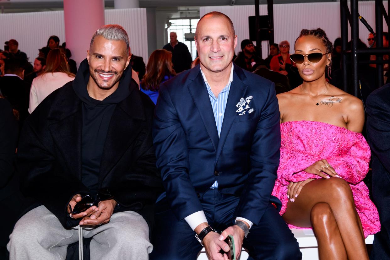 Jay Manuel, Nigel Barker and Eve Marcille at the Pamella Roland show during New York Fashion Week on Monday, Feb. 12, 2024.