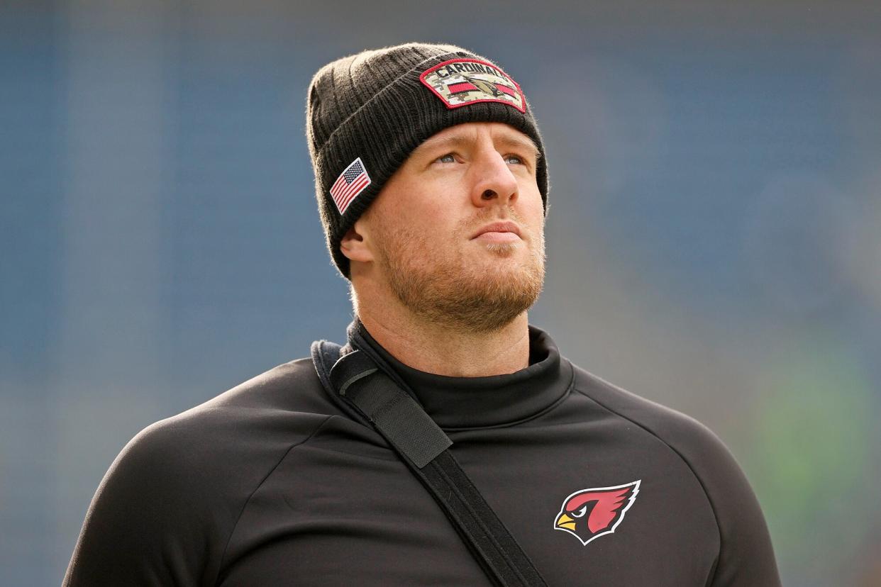 Watt #99 of the Arizona Cardinals walks the field before the game against the Seattle Seahawks at Lumen Field on November 21, 2021 in Seattle, Washington.