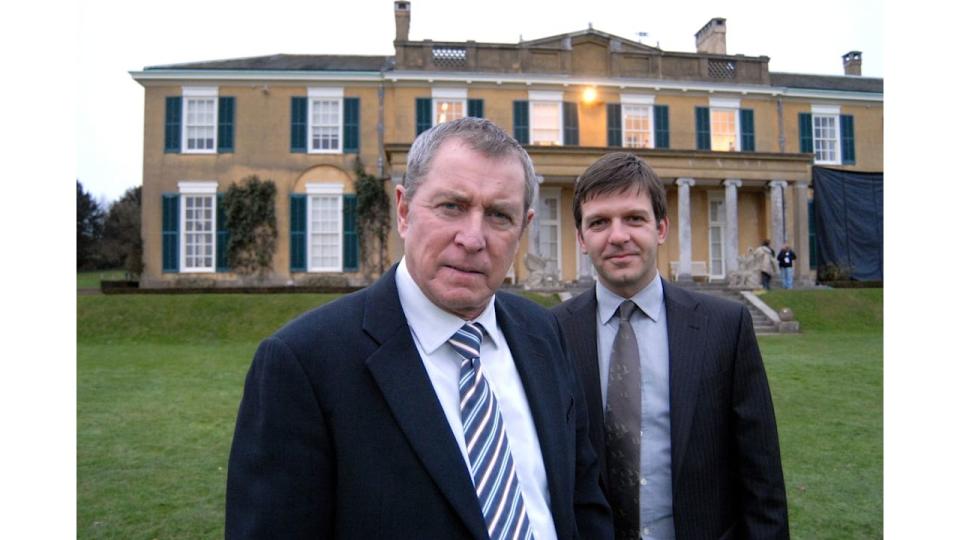 John Nettles and Jason Hughes on the set of Midsomer Murders