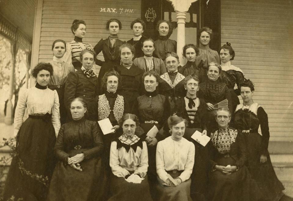 Homer Lewis, son of successful businessman William Lewis, married Magnolia Good, who was a member of the Mary Martha Club, pictured here in 1901. Magnolia is in the second row from the bottom, third from the left.