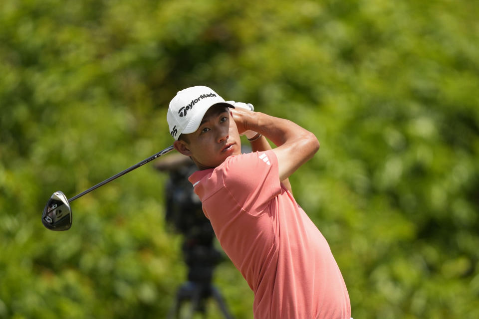 Collin Morikawa hits off the second tee during the first round of the PGA Zurich Classic golf tournament at TPC Louisiana in Avondale, La., Thursday, April 25, 2024. (AP Photo/Gerald Herbert)