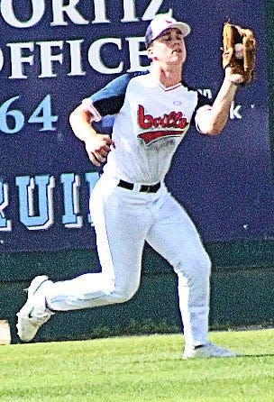 Bartlesville Doenges Ford Indians outfielder Harrison Clark snares a line drive during action two weeks ago in Oklahoma College League play at Doenges Stadium.