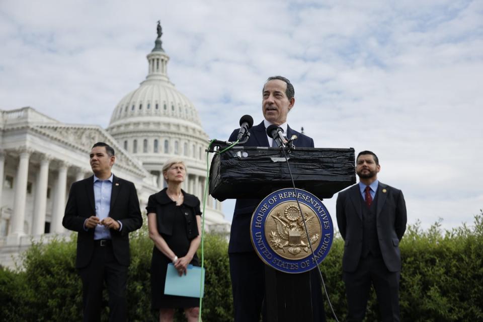 Democratic Representative Jamie Raskin speaks to reporters before the House hearing on 3 June 2024 (Getty Images)