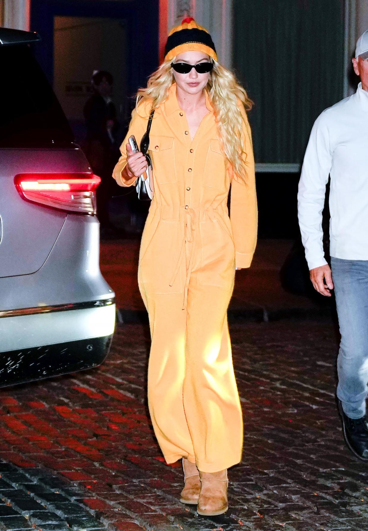 Gigi Hadid Is as Cozy as ever in Boiler Suit, Uggs and Beanie