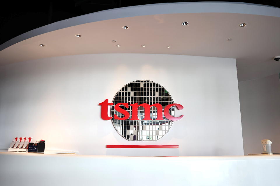 The logo of Taiwan Semiconductor Manufacturing Co (TSMC) is pictured at its headquarters, in Hsinchu, Taiwan, January 19, 2021. REUTERS/Ann Wang