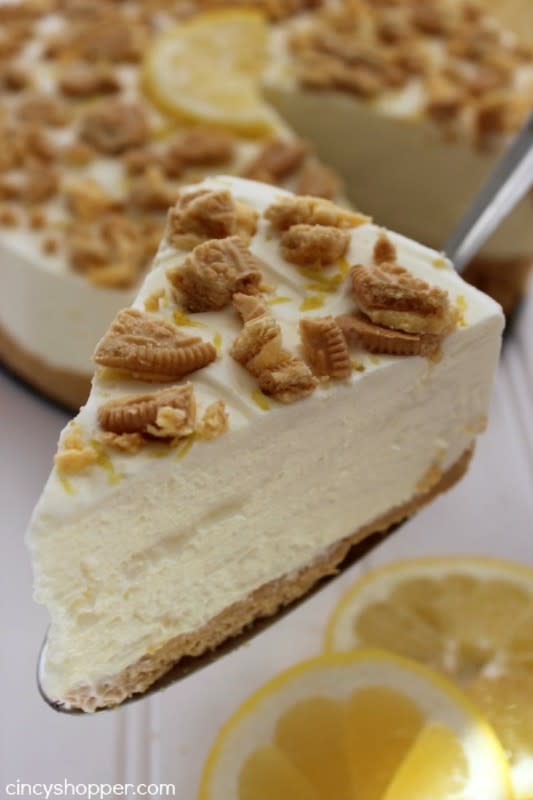<p>Cincy Shopper</p><p>The lemon Oreo crust, lemon Jell-O, lemon juice, and lemon zest cheesecake filling make this No-Bake Oreo Lemon Cheesecake out of this world delish.</p><p><strong>Get the recipe: </strong><a href="https://cincyshopper.com/no-bake-oreo-lemon-cheesecake/" rel="nofollow noopener" target="_blank" data-ylk="slk:No-Bake Oreo Lemon Cheesecake;elm:context_link;itc:0;sec:content-canvas" class="link rapid-noclick-resp"><strong>No-Bake Oreo Lemon Cheesecake</strong></a></p>