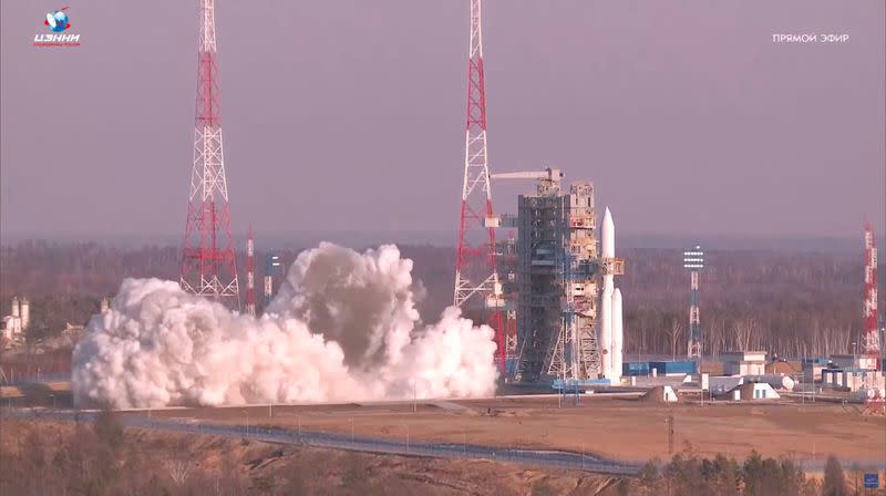 Angara-A5 rocket blasts off from its launchpad at the Vostochny Cosmodrome