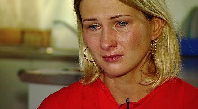 An emotional Iryna Tarakan fights back tears as she speaks about her boys. Photo: 7News.