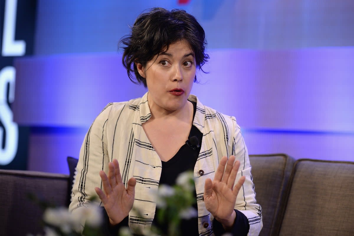 Flicker co-founder Caterina Fake speaks onstage during Vanity Fair’s Founders Fair in New York in 2017 (Getty Images for Vanity Fair)