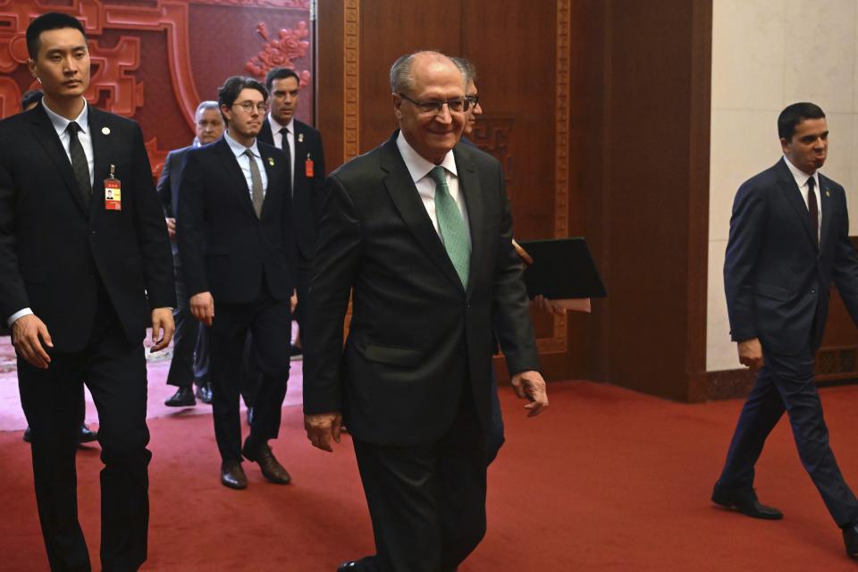 Brazil's Vice President Geraldo Alckmin attends a meeting with Chinese President Xi Jinping at the Great Hall of the People in Beijing on Friday, June 7, 2024. (Wang Zhao/Pool Photo via AP)