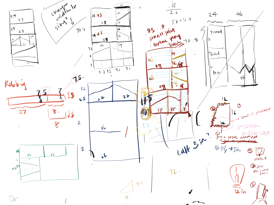 Doodles of Shelly Xu’s zero waste pattern before finalization. - Credit: Courtesy Shelly Xu Design