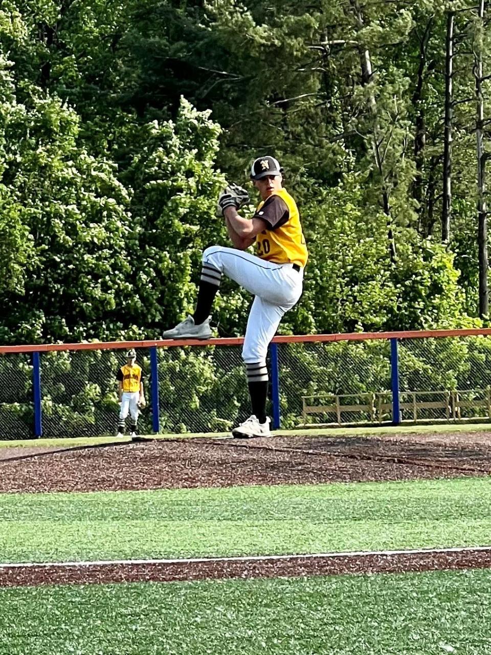 Northmor's Drew Hammond delivers a pitch during a Division IV district final baseball game at Olentangy Orange against Berne Union.