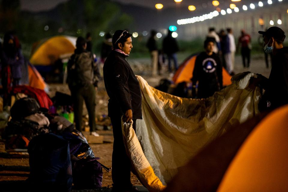 Venezuelan migrants set up an encampment on the south bank of the Rio Grande in Ciudad Juarez. Many of the migrants have been expelled under Title 42 after seeking asylum and are hoping to be accepted as refugees in the U.S.  