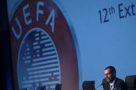 Newly elected UEFA President Aleksander Ceferin speaks during a news conference following his election in Athens, Greece September 14, 2016. REUTERS/Alkis Konstantinidis