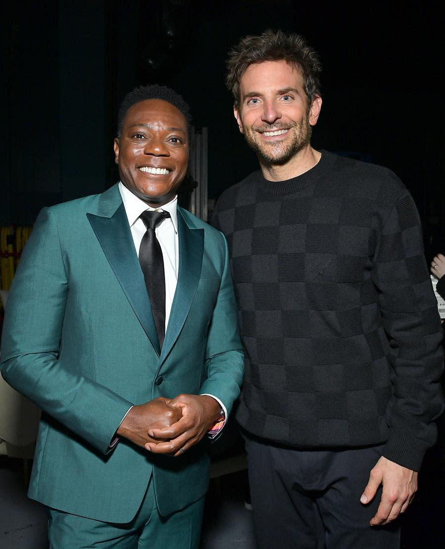 (Left to Right) Chukwudi Iwuji and Bradley Cooper attend the “Guardians of the Galaxy Vol. 3” World Premiere at the Dolby Theatre in Hollywood. (Charley Gallay/Getty Images for Disney)