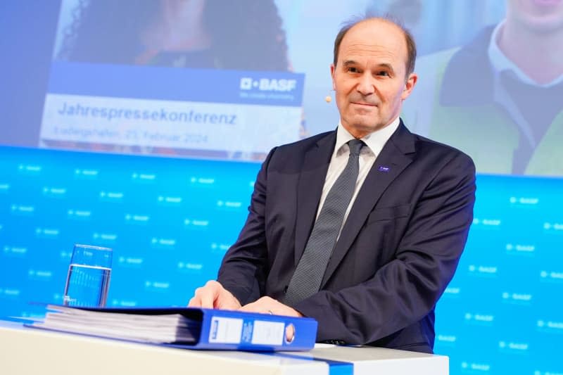 Martin Brudermueller, Chairman of the Board of Executive Directors of BASF SE, is on stage at the annual press conference of the chemical company BASF. The company is announcing its business figures for the past year today. Uwe Anspach/dpa