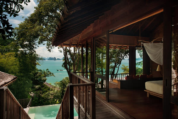<div class="caption-credit"> Photo by: Six Senses</div><div class="caption-title">4. Ocean Pool Villa At Six Senses Yao Noi Beyond Phuket In Thailand</div><p> After just two nights at this 55-villa property on a private island in Thailand's Phang Nga Bay, every guest walks around with a glow that best resembles a blend of being in love and having had the best spa experience of your life. Of course, staying in the romantic indoor/outdoor rustic yet absolutely luxe rooms help (as does the fact that the resort has its own time zone - hideaway time). The ocean view villas are just a step up from the sandalwood-scented property's standard room, offering private plunge pools surrounded by large outdoor lounging areas that are perfect for private Thai BBQs all with jaw-dropping views. For more info, visit <a rel="nofollow noopener" href="http://www.bridalguide.com/planning/wedding-reception/fall-wedding-ideas" target="_blank" data-ylk="slk:sixsenses.com;elm:context_link;itc:0;sec:content-canvas" class="link ">sixsenses.com</a>. </p> <p> <b>Related: <a rel="nofollow noopener" href="http://www.bridalguide.com/honeymoons/more-destinations/rooms-with-a-view" target="_blank" data-ylk="slk:Posh Hotel Rooms With a View;elm:context_link;itc:0;sec:content-canvas" class="link ">Posh Hotel Rooms With a View</a></b> </p>