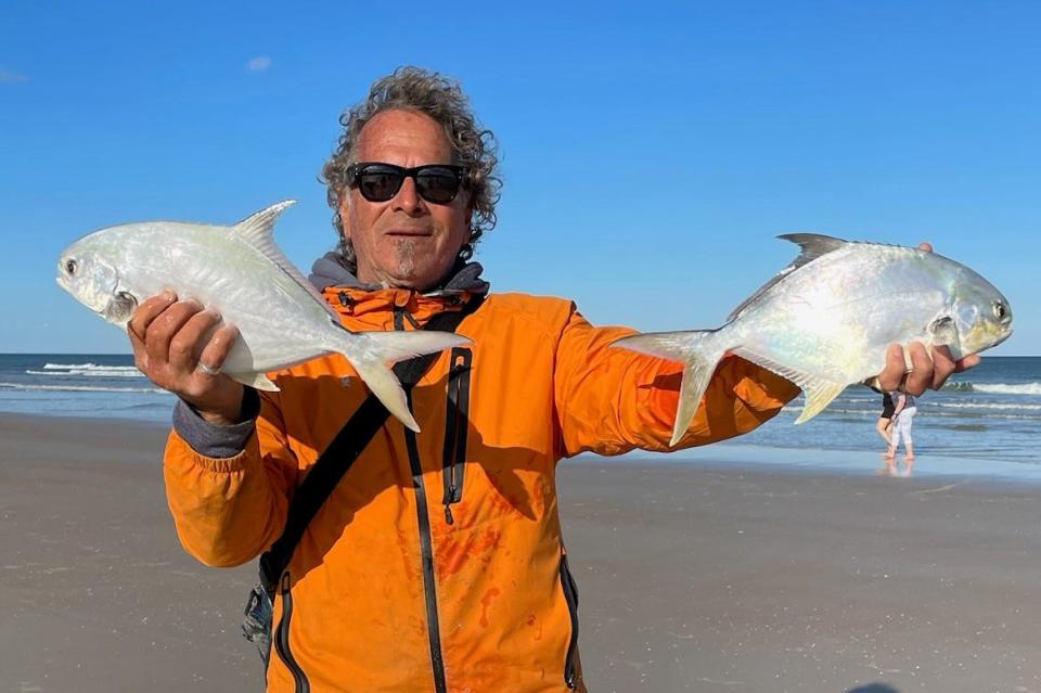 Here's Marco with his last two pompano of 2023, caught this past weekend in Wilbur by the Sea.