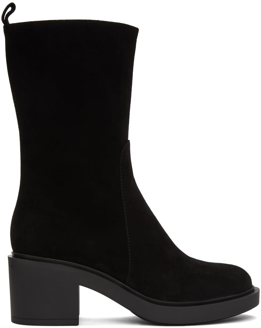 Gianvito Rossi Black Suede Slip-On Mid-Calf Boots. Image via SSENSE.