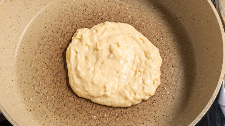 Pancake batter on a skillet