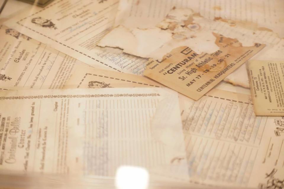 Old documents that were put in the 1973 Moresville time capsule sit on display at the Mooresville Public Library. Many of the artifacts were lost due to leaking in the time capsule but many pieces were salvaged. Sean McInnis/smcinnis@charlotteobserver.com