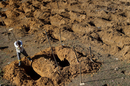 FILE PHOTO - A worker prepares graves for inmates who died during a prison riot, at the cemetery of Taruma in Manaus, Brazil, January 4, 2017. REUTERS/Ueslei Marcelino/File photo