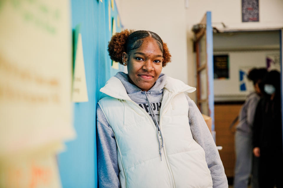 Khia Williams in Brooklyn Preparatory High School’s African American studies AP course (Marc J. Franklin / NBC News)