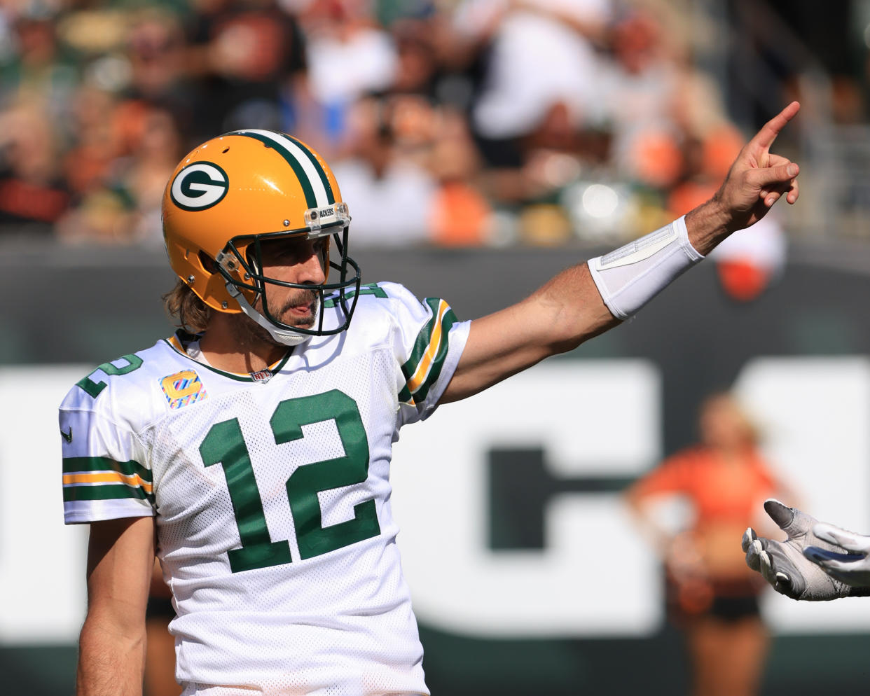 CINCINNATI, OH - OCTOBER 10: Green Bay Packers quarterback Aaron Rodgers (12) reacts during the game against the Green Bay Packers and the Cincinnati Bengals on October 10, 2021, at Paul Brown Stadium in Cincinnati, OH. (Photo by Ian Johnson/Icon Sportswire via Getty Images)