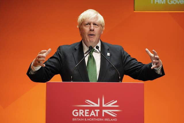 Boris Johnson speaking at the the Commonwealth Business Forum at the ICC in Birmingham 