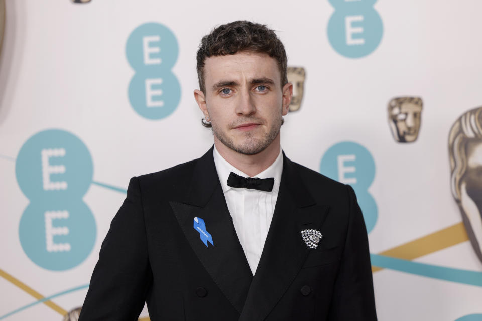 Paul Mescal poses for photographers upon arrival at the 76th British Academy Film Awards, BAFTA's, in London, Sunday, Feb. 19, 2023. (Photo by Vianney Le Caer/Invision/AP)