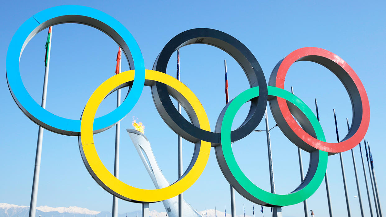 The official Games rings, pictured here at the Olympics.