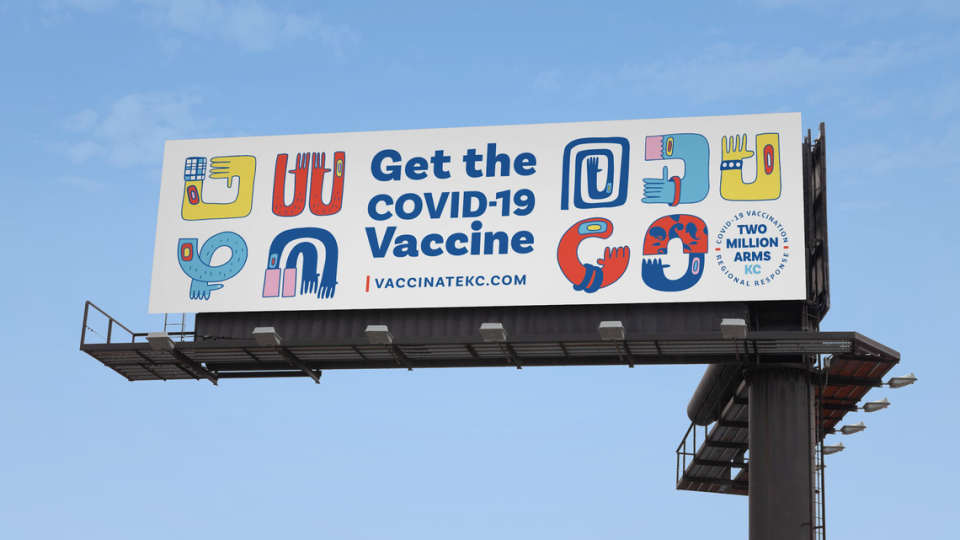 Billboards similar to this mock-up will begin popping up across Kansas City this week as part of the new Two Million Arms vaccination campaign by Comeback KC.