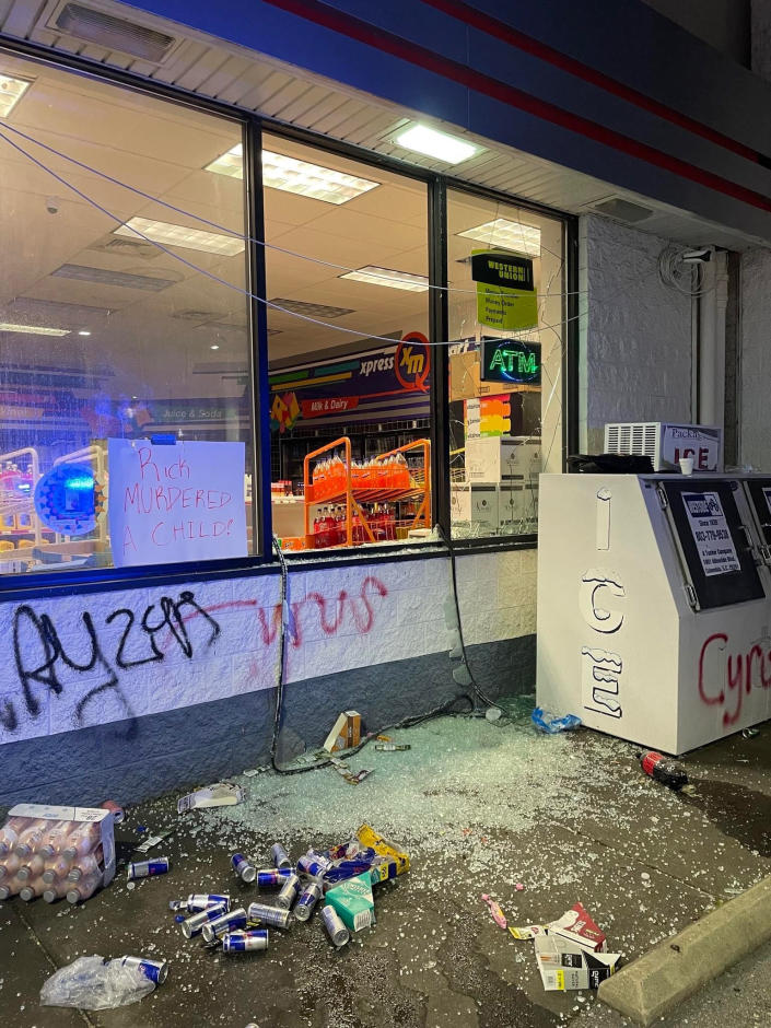 Cyrus' name spray-painted on the facade of the store. (Richland County Sheriff's Department)