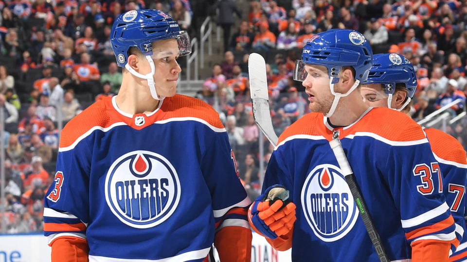 Oilers forwards Jesse Puljujarvi (left) and Warren Foegele (right) should get a shot to step up over the next few months. (Photo by Andy Devlin/NHLI via Getty Images)